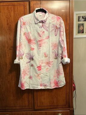 Floral Button-Up Blouse in Pink & Lavender